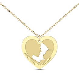 Mom & Baby Silhouette Heart Name Necklace 14K Yellow Gold 18&quot;