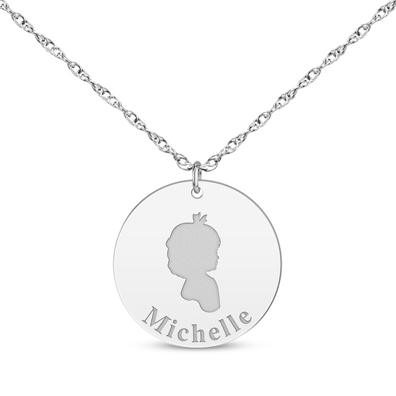 Girl Silhouette Name Disc Necklace 10K White Gold 18"