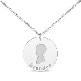 Boy Silhouette Name Disc Necklace 10K White Gold 18&quot;