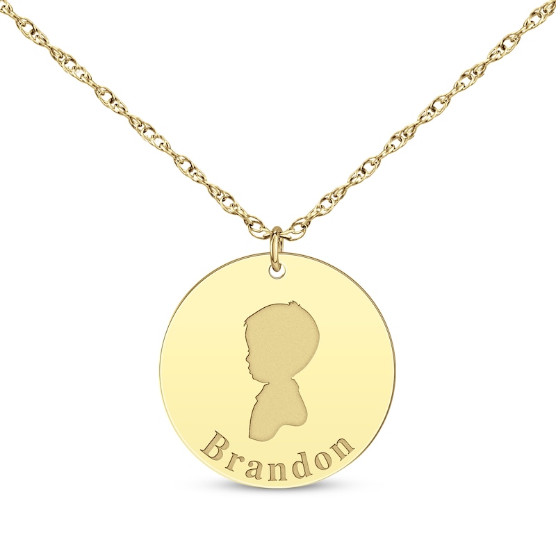 Main Image 1 of Boy Silhouette Name Disc Necklace 10K Yellow Gold 18&quot;