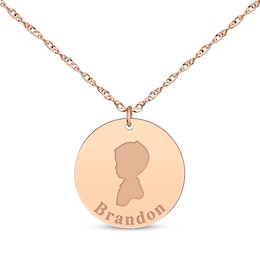 Boy Silhouette Name Disc Necklace 14K Rose Gold 18&quot;