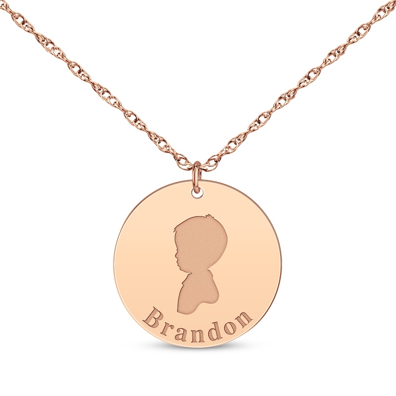 Main Image 1 of Boy Silhouette Name Disc Necklace 14K Rose Gold 18&quot;