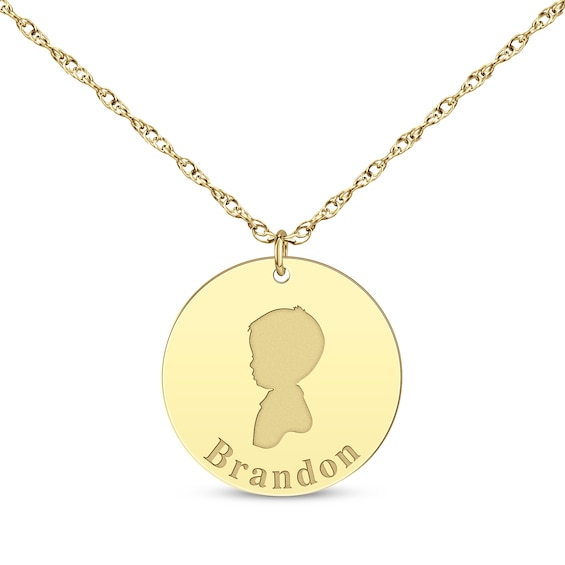 Boy Silhouette Name Disc Necklace 14K Yellow Gold 18"