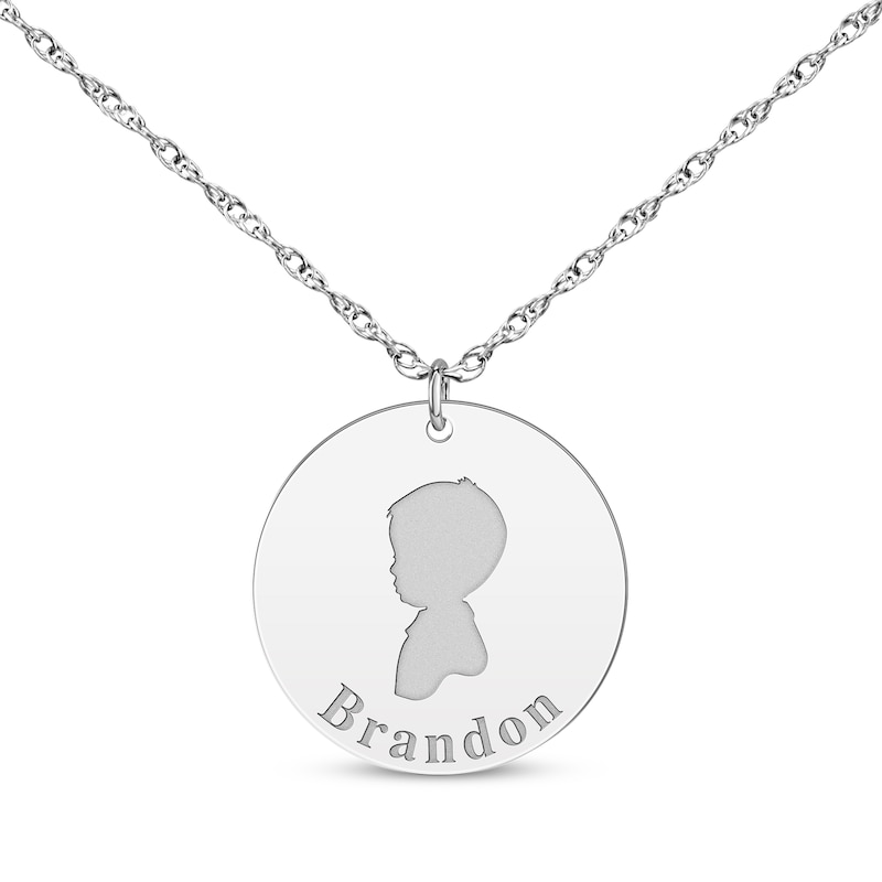 Main Image 1 of Boy Silhouette Name Disc Necklace Sterling Silver 18&quot;