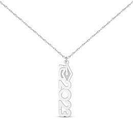 Graduation Cap Vertical Year Necklace 10K White Gold 18&quot;