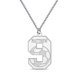 Men's Sport Number & Name Necklace Sterling Silver 22&quot;