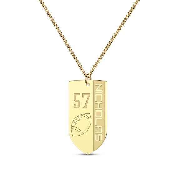 Men's Slanted Name Dog Tag Necklace 10K Yellow Gold 22