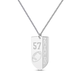 Men's Sport Shield Number & Name Necklace Sterling Silver 22&quot;