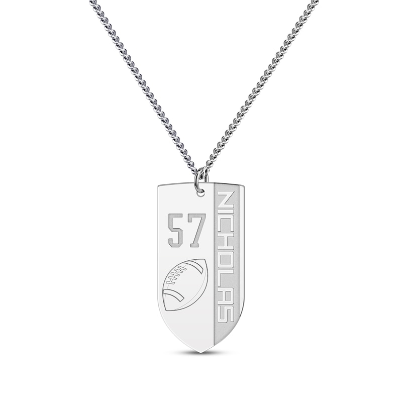 Main Image 1 of Men's Sport Shield Number & Name Necklace Sterling Silver 22&quot;