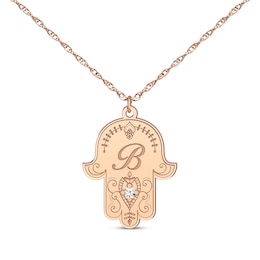 Diamond Accent Initial Hamsa Necklace 14K Rose Gold 18&quot;