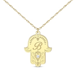 Diamond Accent Initial Hamsa Necklace 14K Yellow Gold 18&quot;