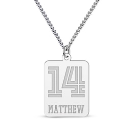 Men's Number & Name Tag Necklace Sterling Silver 22&quot;