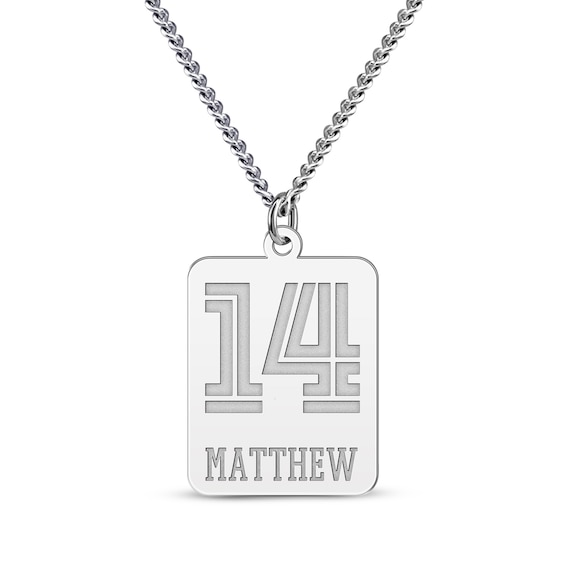 Men's Number & Name Tag Necklace Sterling Silver 22"