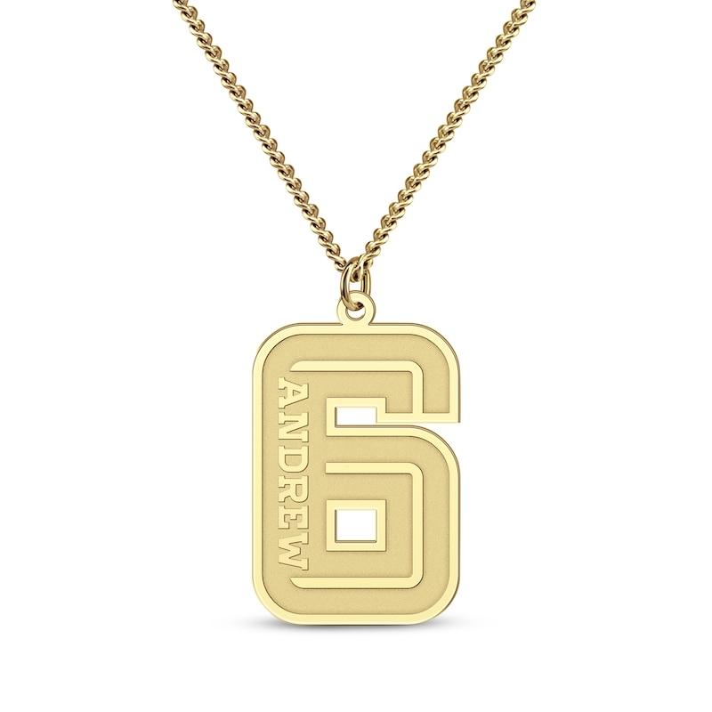 Main Image 1 of Men's Stencil Sport Number & Name Necklace 10K Yellow Gold 22&quot;