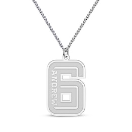 Men's Stencil Sport Number & Name Necklace Sterling Silver 22&quot;