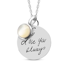 Your Own Handwriting Disc Necklace with Mother-of-Pearl Charm Sterling Silver 18&quot;