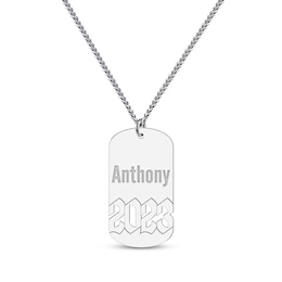 Men's Name & Year Cutout Dog Tag Necklace Sterling Silver 22&quot;