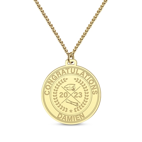 Men's Congratulations Grad Name & Year Necklace 10K Yellow Gold 22"