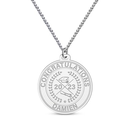 Men's Congratulations Grad Name & Year Necklace Sterling Silver 22&quot;