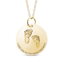 Personalized Footprint &quot;I Love You to the Moon and Back&quot; Disc Necklace 10K Yellow Gold 18&quot;