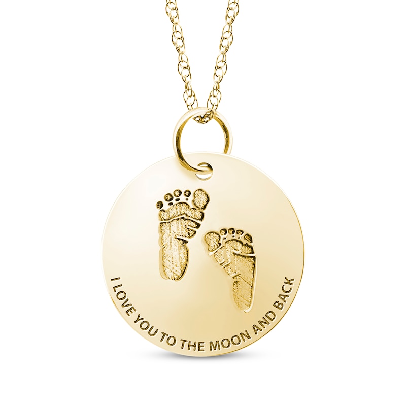 Personalized Footprint "I Love You to the Moon and Back" Disc Necklace 10K Yellow Gold 18"