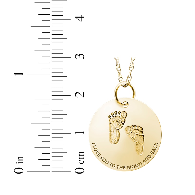 Personalized Footprint "I Love You to the Moon and Back" Disc Necklace 10K Yellow Gold 18"