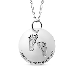 Personalized Footprint &quot;I Love You to the Moon and Back&quot; Disc Necklace 10K White Gold 18&quot;