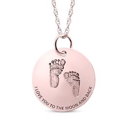 Personalized Footprint &quot;I Love You to the Moon and Back&quot; Disc Necklace 10K Rose Gold 18&quot;