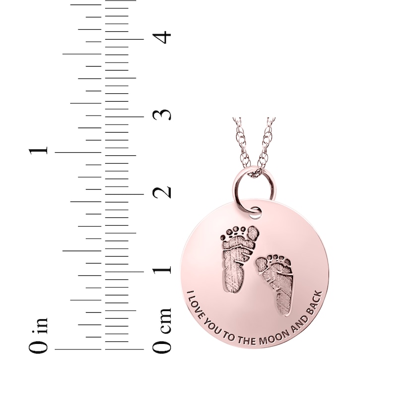Personalized Footprint "I Love You to the Moon and Back" Disc Necklace 10K Rose Gold 18"