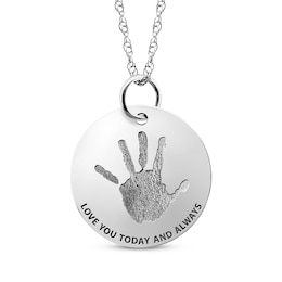 Your Own Handprint &quot;Love You Today and Always&quot; Engravable Disc Necklace Sterling Silver 18&quot;