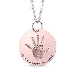 Your Own Handprint &quot;Love You Today and Always&quot; Engravable Disc Necklace 10K Rose Gold 18&quot;