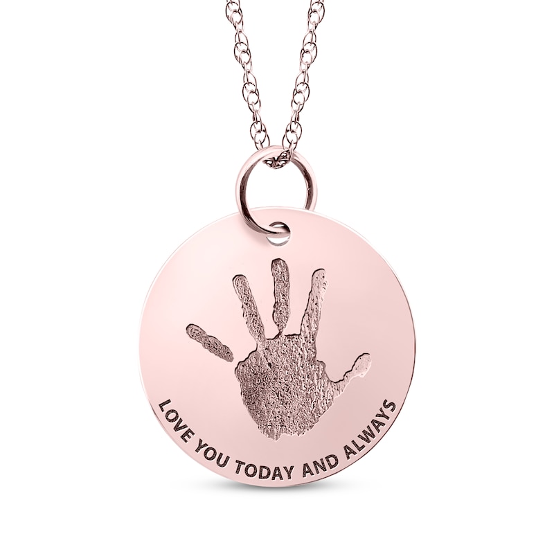 Main Image 1 of Your Own Handprint &quot;Love You Today and Always&quot; Engravable Disc Necklace 10K Rose Gold 18&quot;