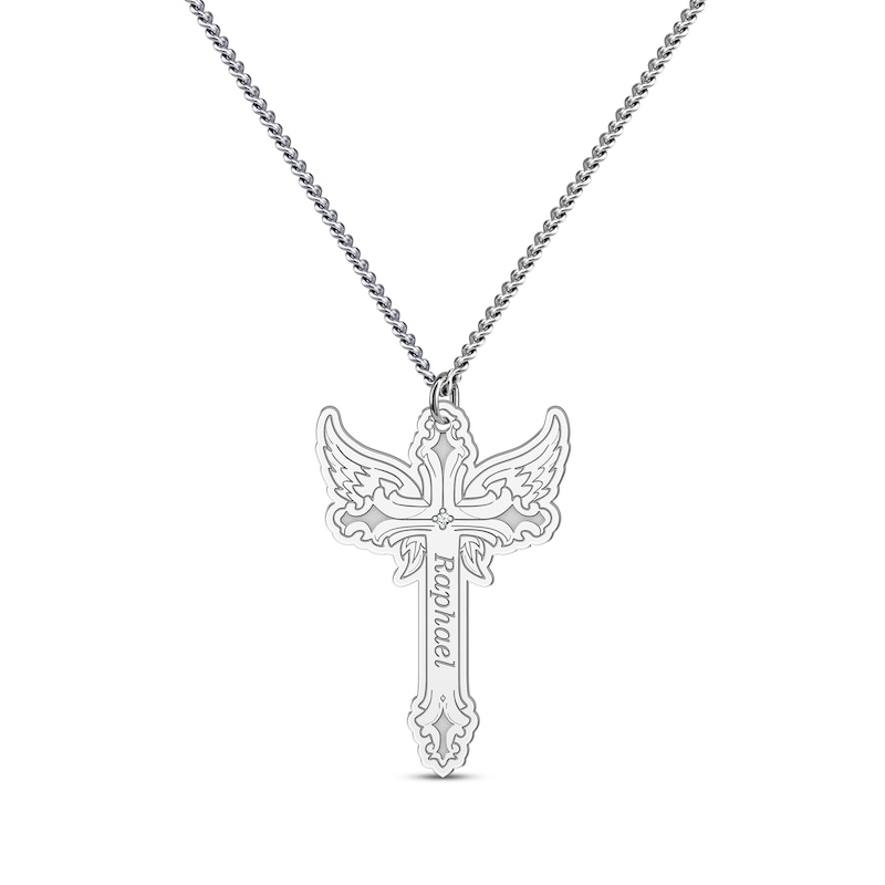 Main Image 1 of Diamond Accent Winged Cross Name Necklace Sterling Silver 22&quot;