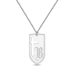 Men's Cutout Cross & Initial Shield Necklace Sterling Silver 22&quot;