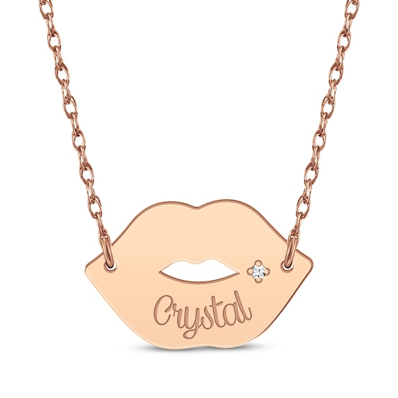 Diamond Accent Name Lips Necklace 14K Rose Gold 18"