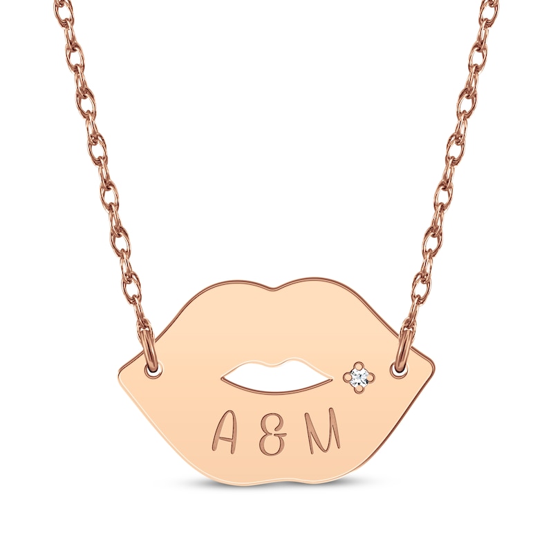 Diamond Accent Name Lips Necklace 14K Rose Gold 18