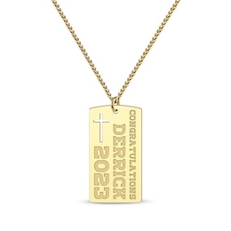 Men's Congratulations with Cutout Cross Name & Date Dog Tag Necklace 10K Yellow Gold 22&quot;