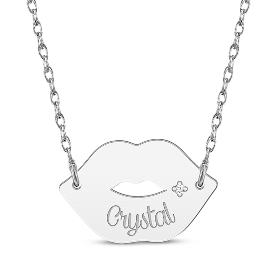 Diamond Accent Name Lips Necklace Sterling Silver 18"