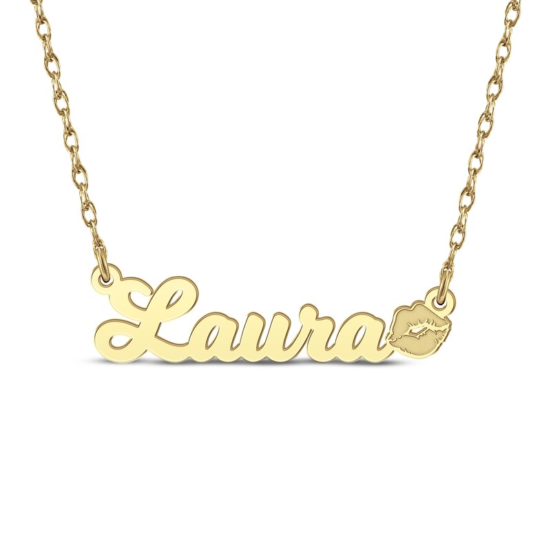 Nameplate Lips Necklace 14K Yellow Gold 18"