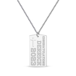 Men's Congratulations with Cutout Cross Name & Date Dog Tag Necklace Sterling Silver 22&quot;