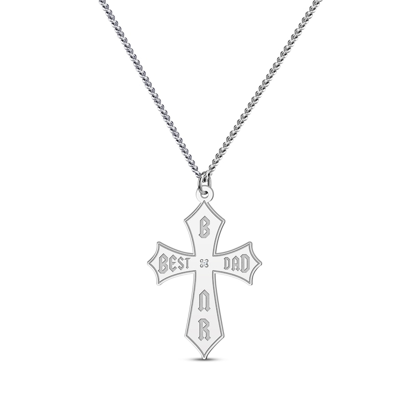 Main Image 1 of Men's Diamond Accent Best Dad & Initials Cross Necklace Sterling Silver 22&quot;