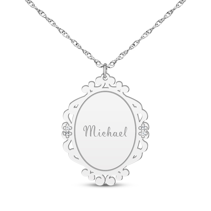 Main Image 1 of Scrollwork Name Necklace with Diamond Accents 10K White Gold 18&quot;