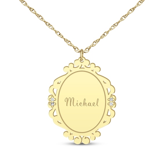 Scrollwork Name Necklace with Diamond Accents 10K Yellow Gold 18"