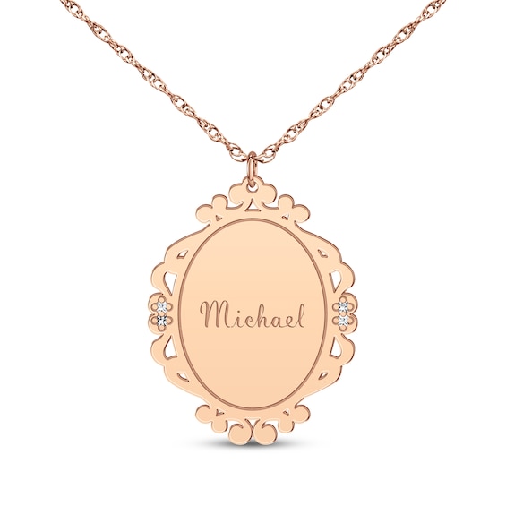 Scrollwork Name Necklace with Diamond Accents 14K Rose Gold 18"