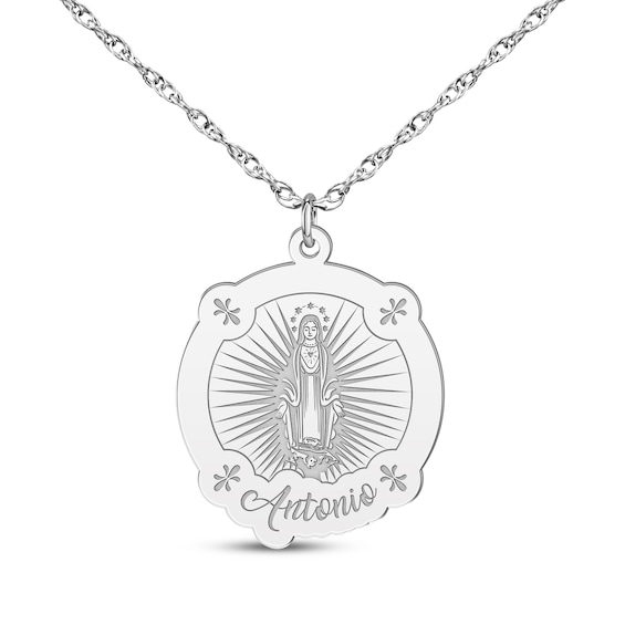 Virgin Mary Name Necklace 10K White Gold 18"