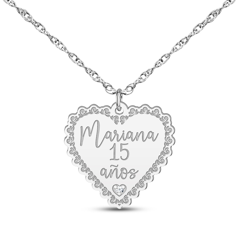 Main Image 1 of Quinceañera &quot;15 Años&quot; & Name Heart Necklace with Diamond Accent 14K White Gold 18&quot;