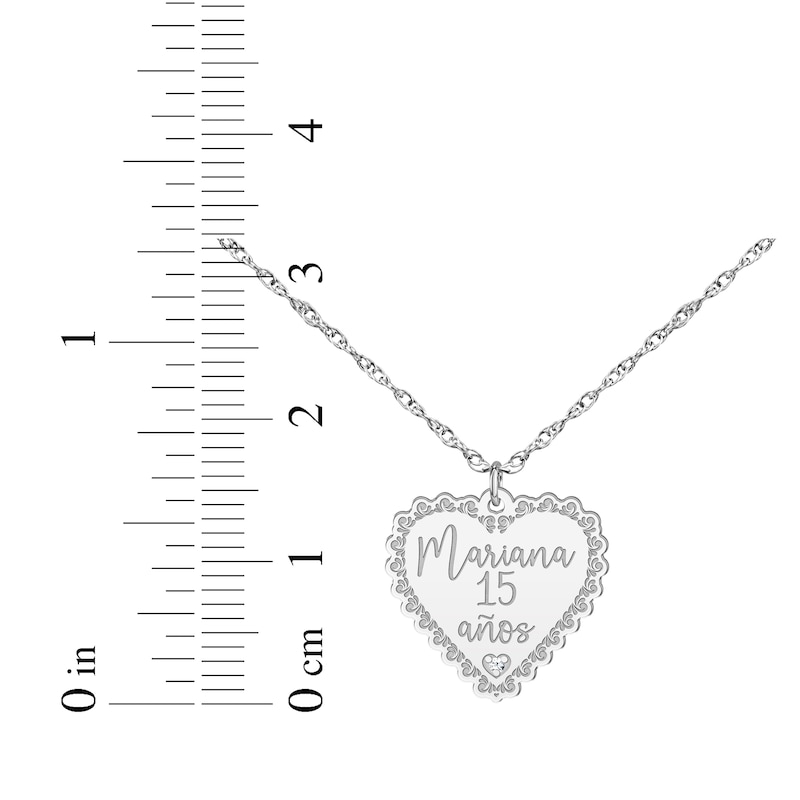 Main Image 4 of Quinceañera &quot;15 Años&quot; & Name Heart Necklace with Diamond Accent 14K White Gold 18&quot;