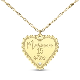 Quinceañera &quot;15 Años&quot; & Name Heart Necklace with Diamond Accent 14K Yellow Gold 18&quot;
