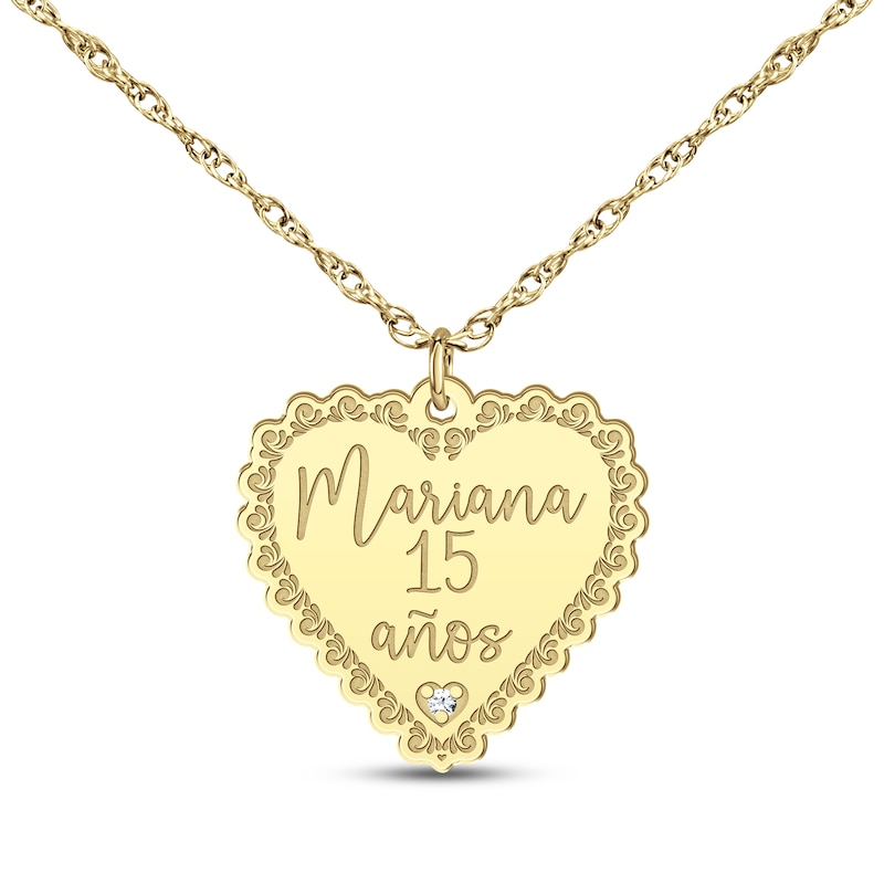 Main Image 1 of Quinceañera &quot;15 Años&quot; & Name Heart Necklace with Diamond Accent 14K Yellow Gold 18&quot;