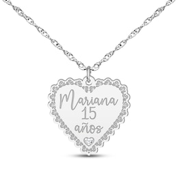 Quinceañera &quot;15 Años&quot; & Name Heart Necklace with Diamond Accent Sterling Silver 18&quot;